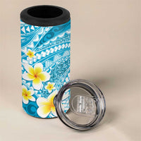 Plumeria Polynesian Sky Blue Glitter Pattern 4 in 1 Can Cooler Tumbler LT01 - Polynesian Pride