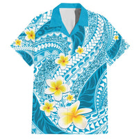 Plumeria Polynesian Sky Blue Glitter Pattern Family Matching Puletasi and Hawaiian Shirt LT01 Dad's Shirt - Short Sleeve Sky Blue - Polynesian Pride