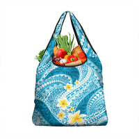 Plumeria Polynesian Sky Blue Glitter Pattern Grocery Bag LT01 1-pack One Size Sky Blue - Polynesian Pride