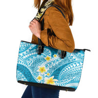 Plumeria Polynesian Sky Blue Glitter Pattern Leather Tote Bag