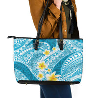 Plumeria Polynesian Sky Blue Glitter Pattern Leather Tote Bag