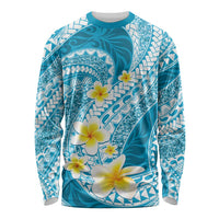 Plumeria Polynesian Sky Blue Glitter Pattern Long Sleeve Shirt LT01 Unisex Sky Blue - Polynesian Pride