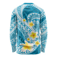 Plumeria Polynesian Sky Blue Glitter Pattern Long Sleeve Shirt LT01 - Polynesian Pride
