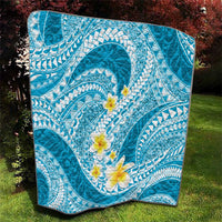 Plumeria Polynesian Sky Blue Glitter Pattern Quilt