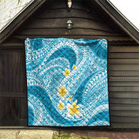 Plumeria Polynesian Sky Blue Glitter Pattern Quilt