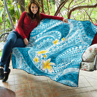 Plumeria Polynesian Sky Blue Glitter Pattern Quilt