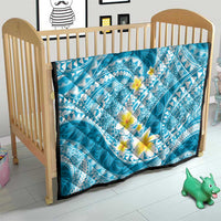 Plumeria Polynesian Sky Blue Glitter Pattern Quilt