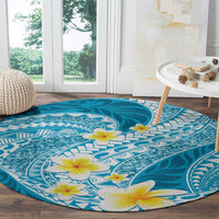 Plumeria Polynesian Sky Blue Glitter Pattern Round Carpet LT01 - Polynesian Pride