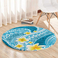 Plumeria Polynesian Sky Blue Glitter Pattern Round Carpet LT01 - Polynesian Pride