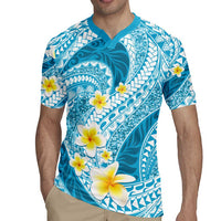 Plumeria Polynesian Sky Blue Glitter Pattern Rugby Jersey