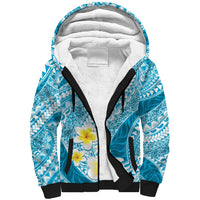 Plumeria Polynesian Sky Blue Glitter Pattern Sherpa Hoodie LT01 Unisex Sky Blue - Polynesian Pride