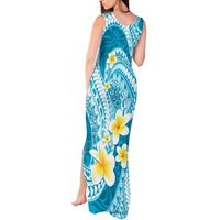 Plumeria Polynesian Sky Blue Glitter Pattern Tank Maxi Dress LT01 - Polynesian Pride