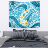 Plumeria Polynesian Sky Blue Glitter Pattern Tapestry