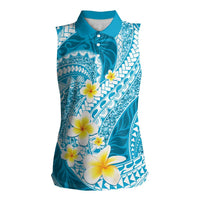 Plumeria Polynesian Sky Blue Glitter Pattern Women Sleeveless Polo Shirt