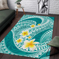 Plumeria Polynesian Teal Glitter Pattern Area Rug