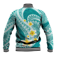 Plumeria Polynesian Teal Glitter Pattern Baseball Jacket LT01 - Polynesian Pride