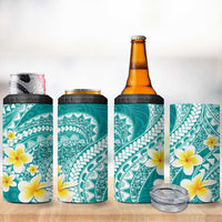 Plumeria Polynesian Teal Glitter Pattern 4 in 1 Can Cooler Tumbler LT01 - Polynesian Pride