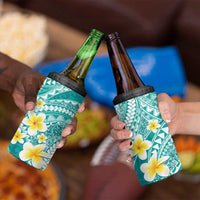 Plumeria Polynesian Teal Glitter Pattern 4 in 1 Can Cooler Tumbler LT01 - Polynesian Pride