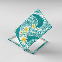 Plumeria Polynesian Teal Glitter Pattern Canvas Wall Art LT01 With Frame Teal - Polynesian Pride
