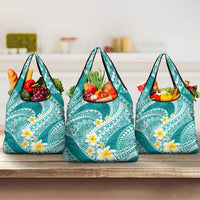 Plumeria Polynesian Teal Glitter Pattern Grocery Bag LT01 3-pack One Size Teal - Polynesian Pride
