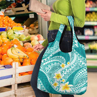Plumeria Polynesian Teal Glitter Pattern Grocery Bag LT01 - Polynesian Pride