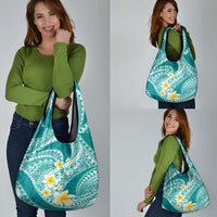 Plumeria Polynesian Teal Glitter Pattern Grocery Bag LT01 - Polynesian Pride