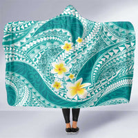 Plumeria Polynesian Teal Glitter Pattern Hooded Blanket LT01 One Size Teal - Polynesian Pride