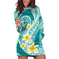 Plumeria Polynesian Teal Glitter Pattern Hoodie Dress LT01 Teal - Polynesian Pride