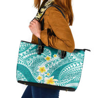 Plumeria Polynesian Teal Glitter Pattern Leather Tote Bag LT01 Teal - Polynesian Pride