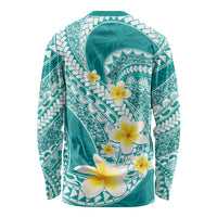 Plumeria Polynesian Teal Glitter Pattern Long Sleeve Shirt LT01 - Polynesian Pride