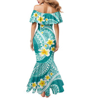 Plumeria Polynesian Teal Glitter Pattern Mermaid Dress