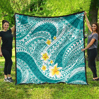 Plumeria Polynesian Teal Glitter Pattern Quilt