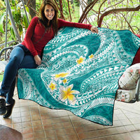 Plumeria Polynesian Teal Glitter Pattern Quilt