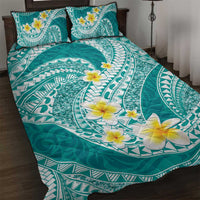 Plumeria Polynesian Teal Glitter Pattern Quilt Bed Set LT01 Teal - Polynesian Pride