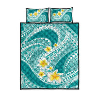 Plumeria Polynesian Teal Glitter Pattern Quilt Bed Set LT01 - Polynesian Pride