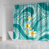 Plumeria Polynesian Teal Glitter Pattern Shower Curtain
