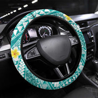 Plumeria Polynesian Teal Glitter Pattern Steering Wheel Cover LT01 Universal Fit Teal - Polynesian Pride