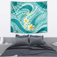 Plumeria Polynesian Teal Glitter Pattern Tapestry