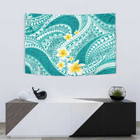 Plumeria Polynesian Teal Glitter Pattern Tapestry