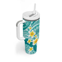 Plumeria Polynesian Teal Glitter Pattern Tumbler With Handle LT01 - Polynesian Pride