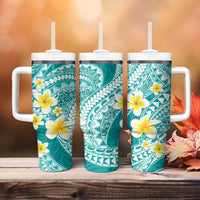 Plumeria Polynesian Teal Glitter Pattern Tumbler With Handle LT01 - Polynesian Pride