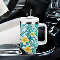 Plumeria Polynesian Teal Glitter Pattern Tumbler With Handle LT01 - Polynesian Pride