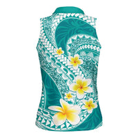 Plumeria Polynesian Teal Glitter Pattern Women Sleeveless Polo Shirt