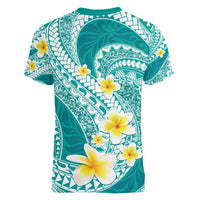 Plumeria Polynesian Teal Glitter Pattern Women V-Neck T-Shirt LT01 - Polynesian Pride
