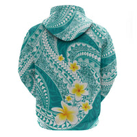 Plumeria Polynesian Teal Glitter Pattern Zip Hoodie