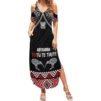 Aotearoa Toitu Te Tiriti Waitangi Summer Maxi Dress Proud To Be Maori LT01 Women Black - Polynesian Pride