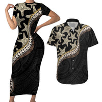 Beige Polynesian Starfish Unique Pattern Couples Matching Short Sleeve Bodycon Dress and Hawaiian Shirt LT01 Beige - Polynesian Pride