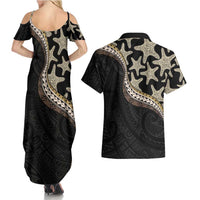 Beige Polynesian Starfish Unique Pattern Couples Matching Summer Maxi Dress and Hawaiian Shirt LT01 - Polynesian Pride