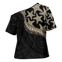 Beige Polynesian Starfish Unique Pattern Cross Shoulder Shirt LT01 - Polynesian Pride