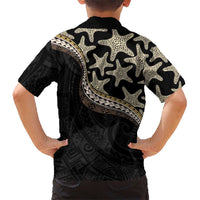 Beige Polynesian Starfish Unique Pattern Family Matching Off Shoulder Maxi Dress and Hawaiian Shirt LT01 - Polynesian Pride
